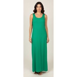 Green Linen Blend Shift Maxi Dress 8, Sleeveless Scoop Neck, Cottagecore Garden